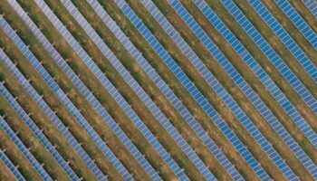 Heel veld met zonnepanelen die groene energie opwekken