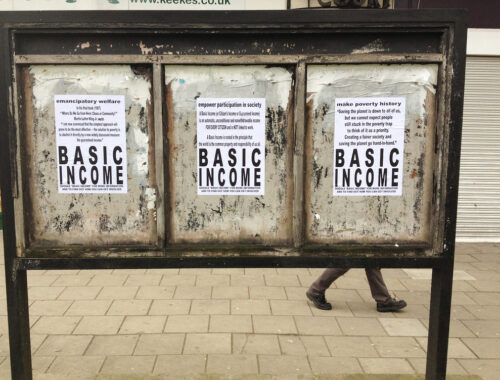 affiches met de Engelse tekst basic income