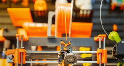 Een 3D-printer die een object aan het maken is, met zichtbare lagen van gesmolten materiaal.