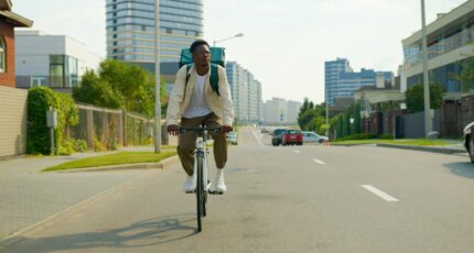 man fietst naar zijn werk