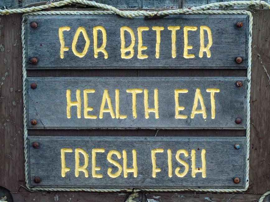 een bord met 'for better health eat fresh fish'